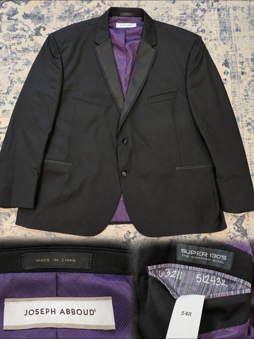 Joseph Abboud Black Blazer with Purple Lining